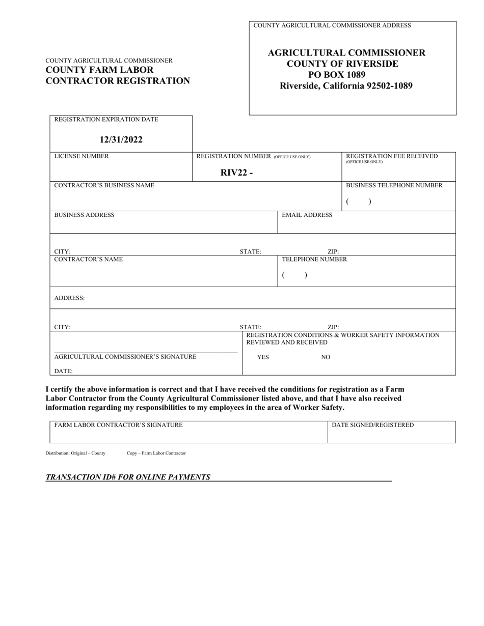 County Farm Labor Contractor Registration - County of Riverside, California, Page 1
