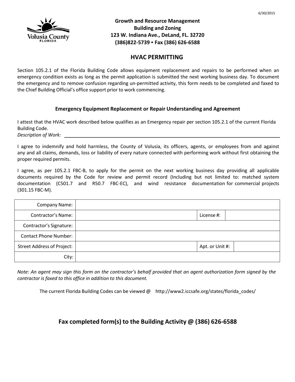 HVAC Emergency Equipment Replacement or Repair Understanding and Agreement - County of Volusia, Florida, Page 1