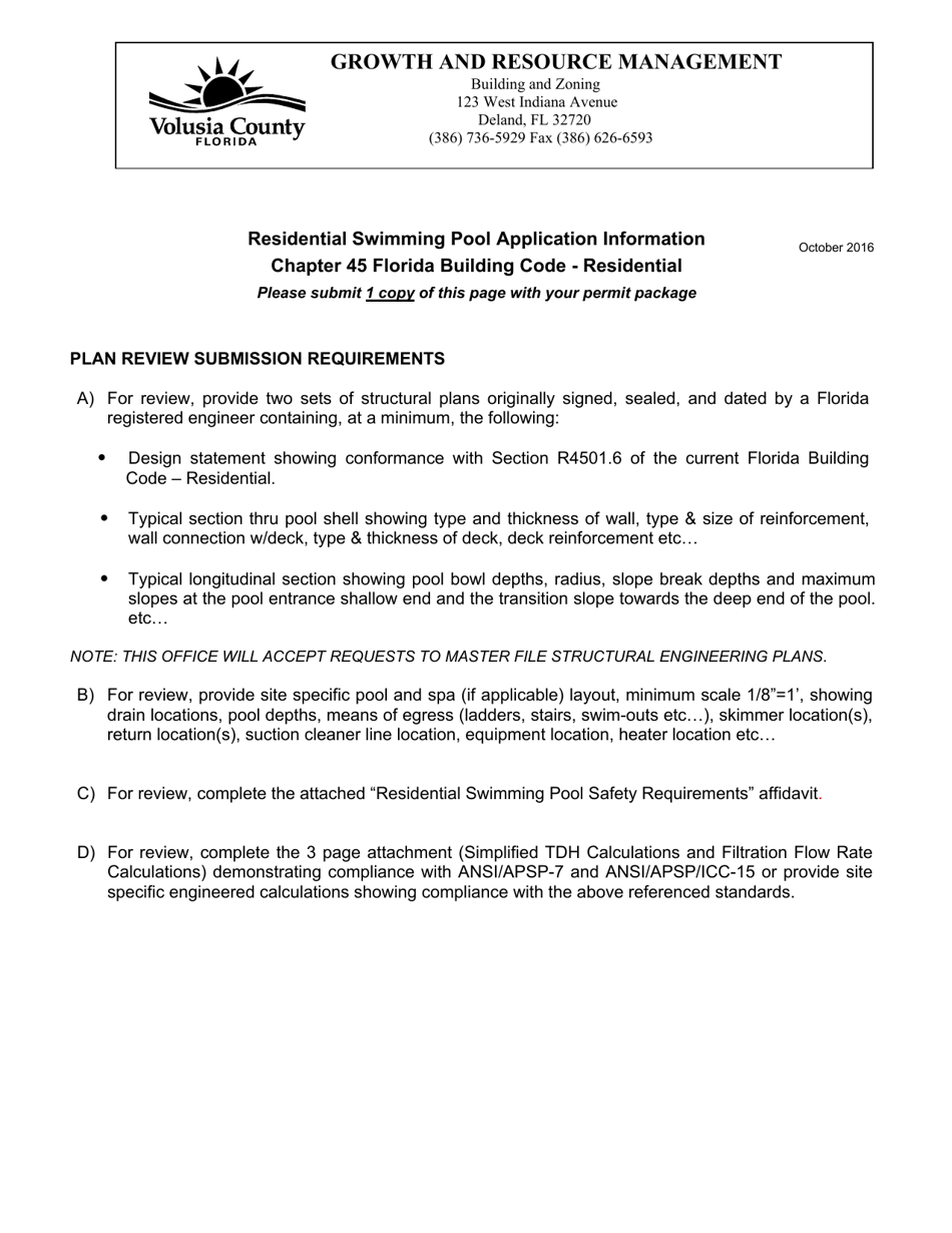 Residential Swimming Pool Safety Requirements - County of Volusia, Florida, Page 1