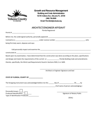 Document preview: Architect/Engineer Affidavit - County of Volusia, Florida