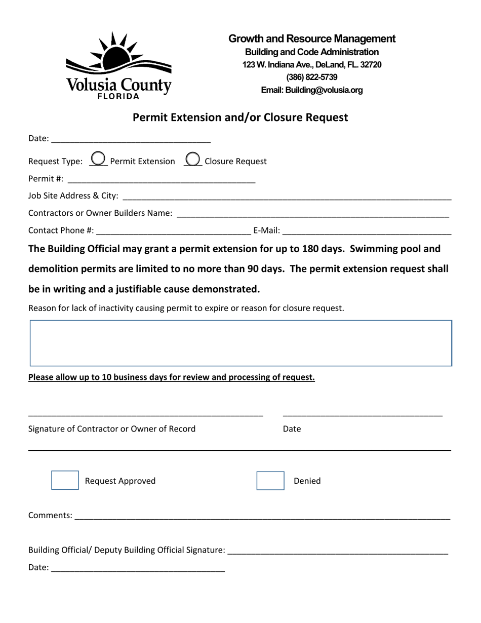 Permit Extension and / or Closure Request - County of Volusia, Florida, Page 1