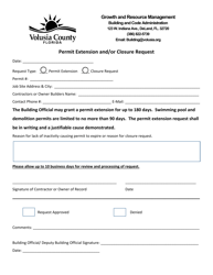 Document preview: Permit Extension and/or Closure Request - County of Volusia, Florida