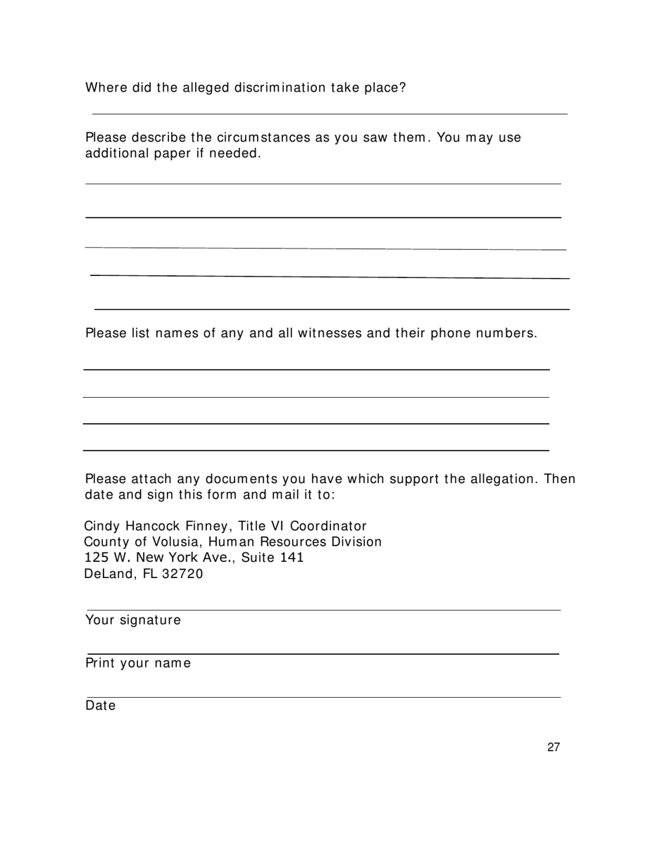 Title VI Complaint Form - County of Volusia, Florida, Page 3