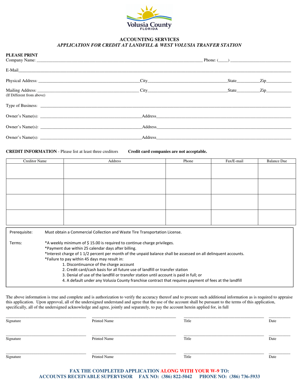 Application for Credit at Landfill  West Volusia Tranfer Station - County of Volusia, Florida, Page 2