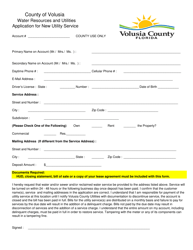 Document preview: Application for New Utility Service - County of Volusia, Florida