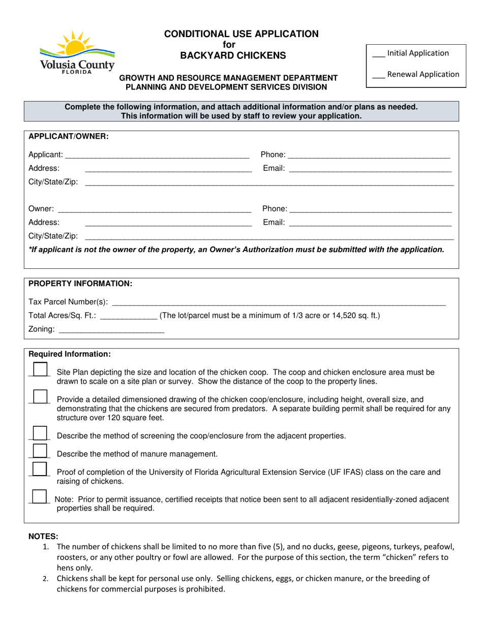 Conditional Use Application for Backyard Chickens - Volusia County, Florida, Page 3