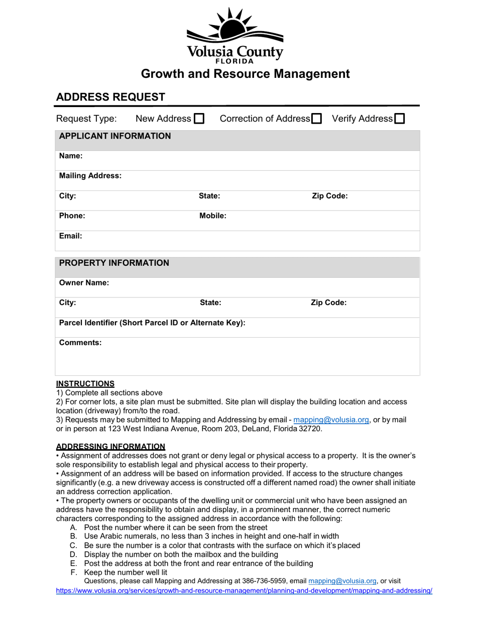Address Request - Volusia County, Florida, Page 1