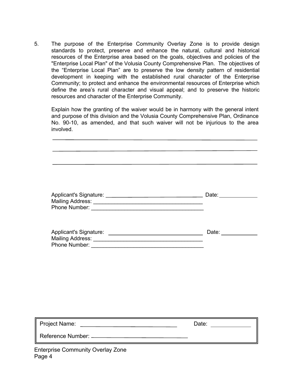 Written Petition for a Waiver to Enterprise Community Overlay Zone Land Development Requirements - County of Volusia, Florida, Page 4