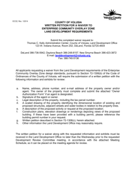 Document preview: Written Petition for a Waiver to Enterprise Community Overlay Zone Land Development Requirements - County of Volusia, Florida