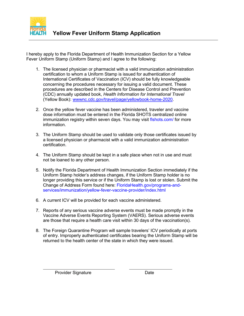 Yellow Fever Uniform Stamp Application - Florida, Page 2