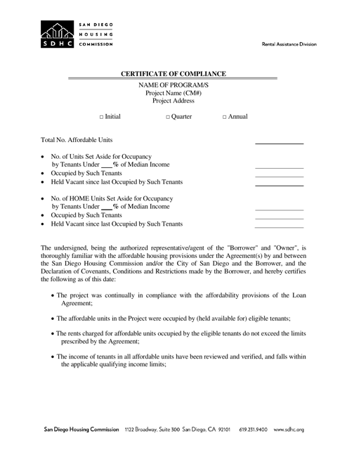 Certificate of Compliance - City of San Diego, California Download Pdf