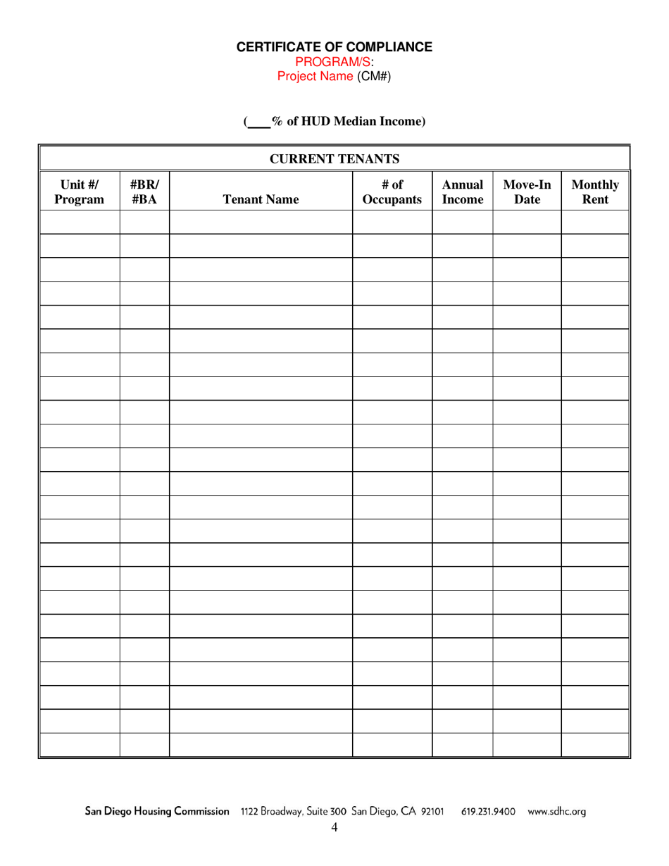 City of San Diego, California Certificate of Compliance - Fill Out ...