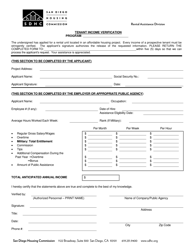 Document preview: Tenant Income Verification - City of San Diego, California