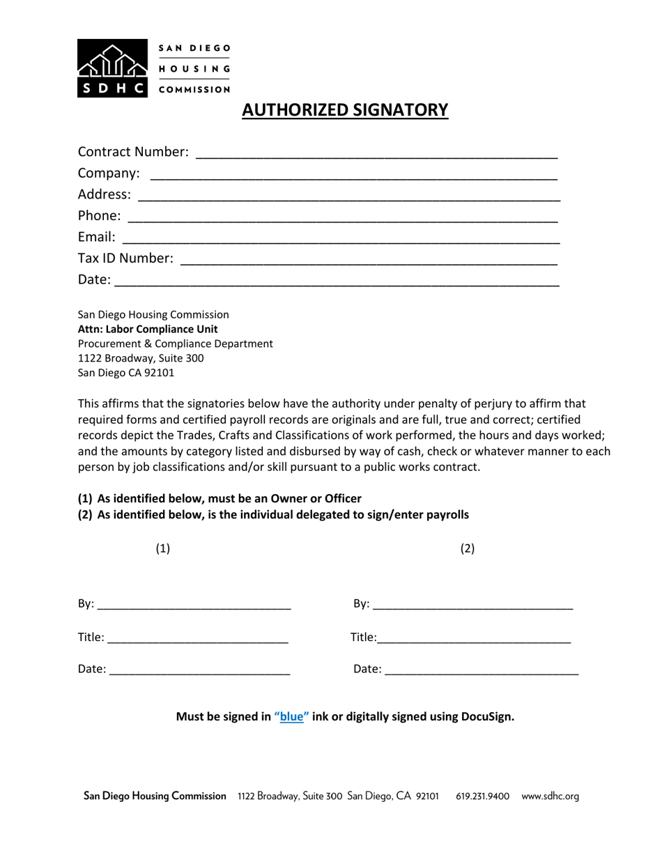 Authorized Signatory - City of San Diego, California, Page 1