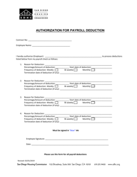 Document preview: Authorization for Payroll Deduction - City of San Diego, California