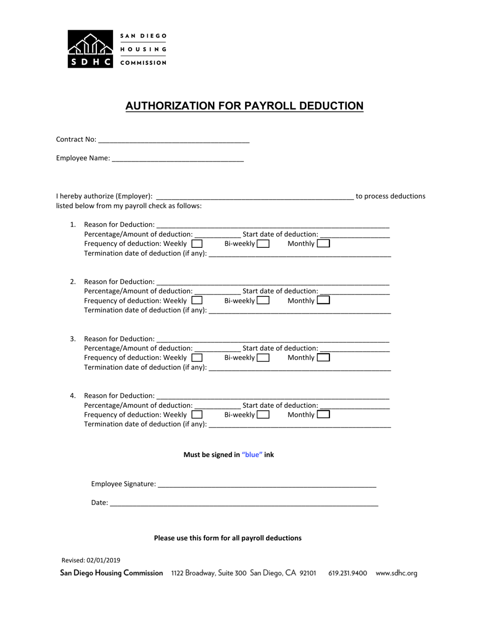 Authorization for Payroll Deduction - City of San Diego, California, Page 1