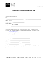 Document preview: Homeowner's Insurance Information Form - City of San Diego, California