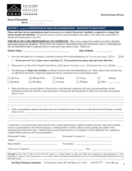 Reasonable Accommodation Request Form - Exception to Move Policy - City of San Diego, California, Page 2