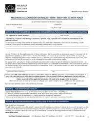 Document preview: Reasonable Accommodation Request Form - Exception to Move Policy - City of San Diego, California