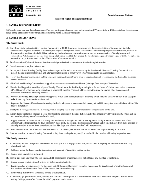 Notice of Rights and Responsibilities - City of San Diego, California Download Pdf