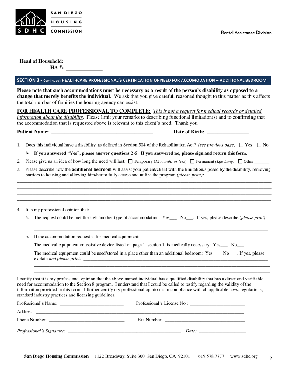 City of San Diego, California Reasonable Accommodation Request Form ...