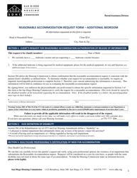 Document preview: Reasonable Accommodation Request Form - Additional Bedroom - City of San Diego, California