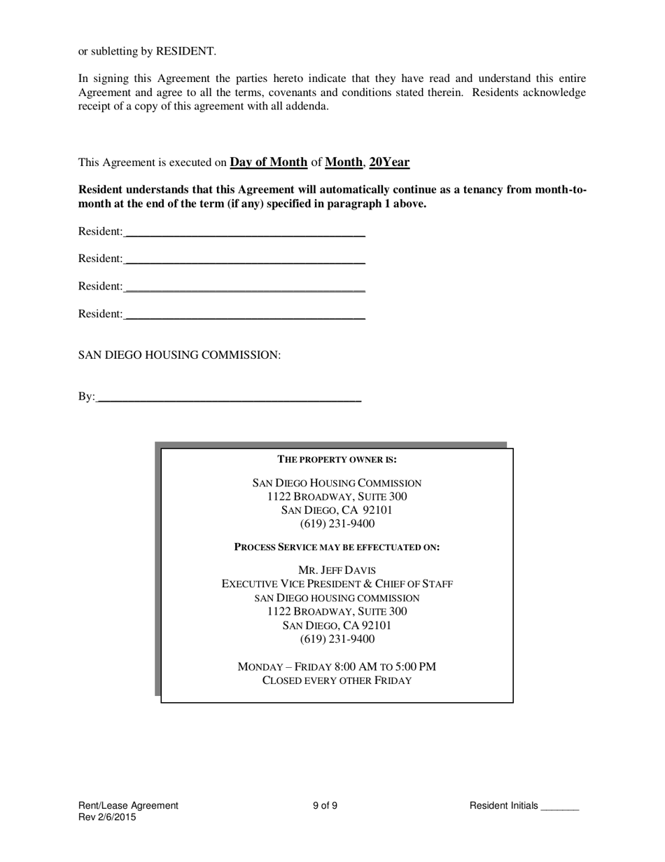 Agreement to Rent or Lease - City of San Diego, California, Page 9