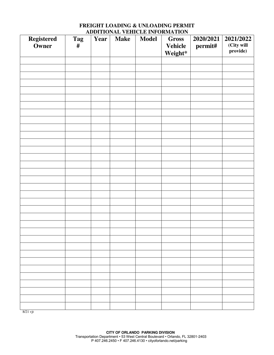Application for Freight Loading and Unloading Permit - City of Orlando, Florida, Page 2