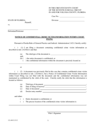 Document preview: Form CL-0412-2112 Notice of Confidential Crime Victim Information Within Court Filing - Volusia County, Florida