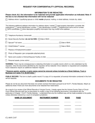 Form CL-0695-2107 Request for Confidentiality (Official Records) - Volusia County, Florida, Page 2
