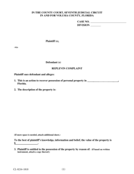 Document preview: Form CL-0216-1810 Replevin Complaint - Volusia County, Florida
