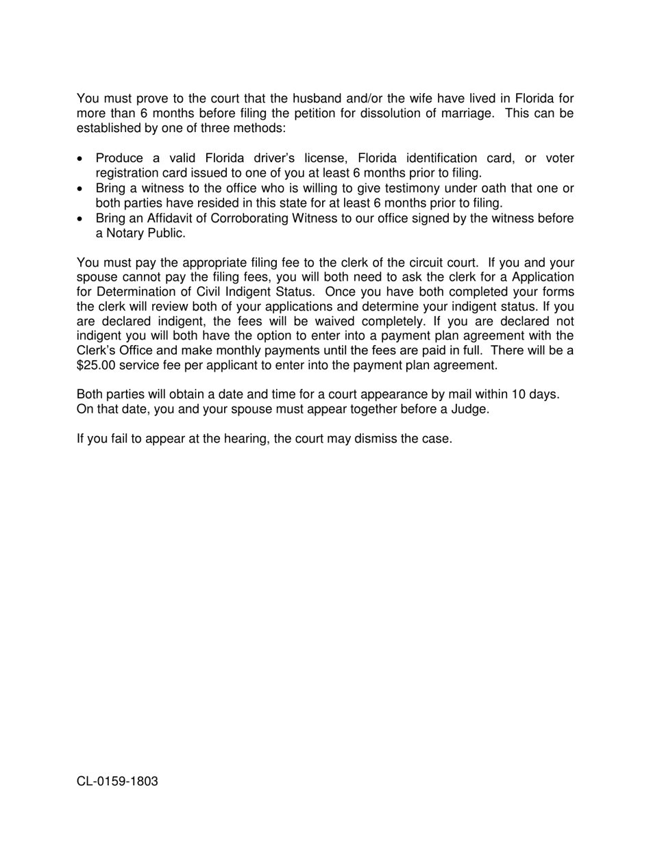 Form CL-0159-1803 Instructions for Filing a Simplified Dissolution of Marriage - Volusia County, Florida, Page 2