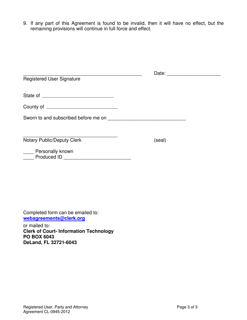 Form CL-0945-2012 Registration Agreement to View Records Online - Volusia County, Florida, Page 3