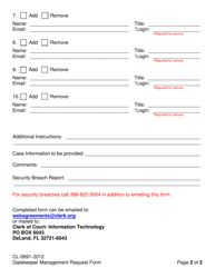 Form CL-0691-2012 Gatekeeper Management Request Form - Volusia County, Florida, Page 2