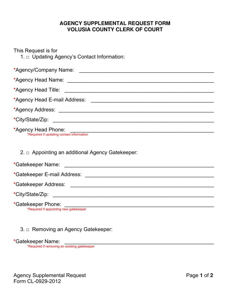 Form CL-0929-2012 Agency Supplemental Request Form - Volusia County, Florida, Page 2