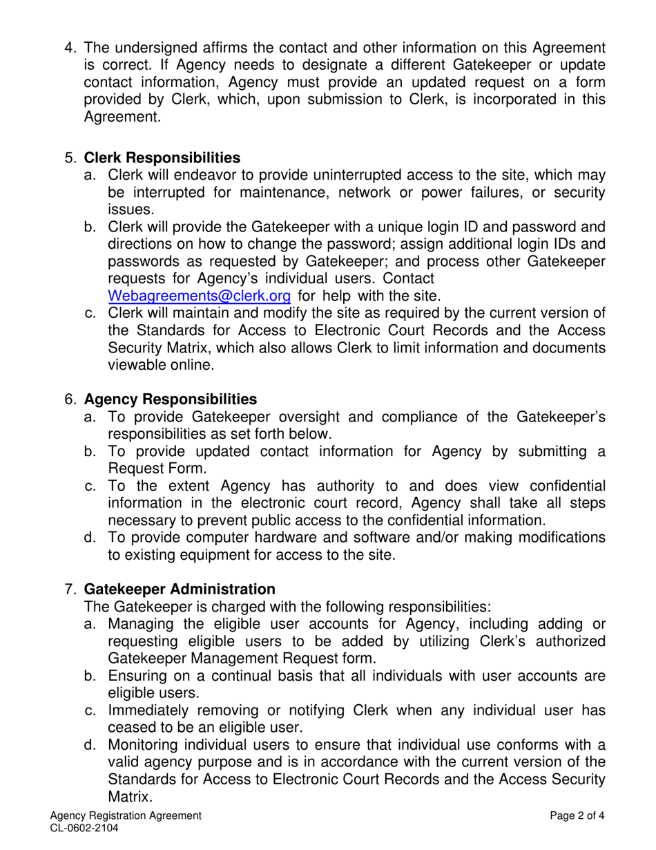 Form CL-0602-2104 Agency Registration Agreement to View Records Online - Volusia County, Florida, Page 2