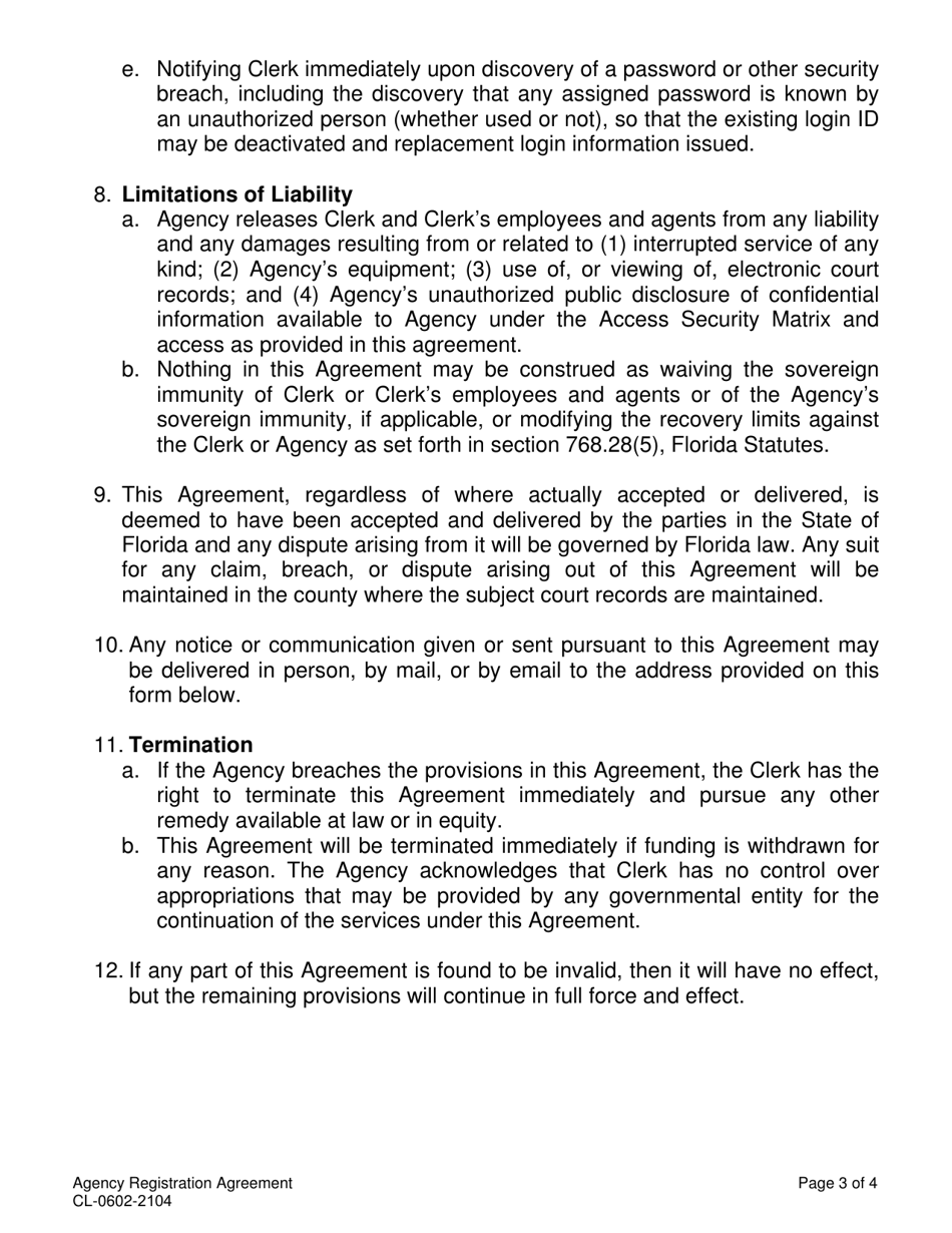 Form CL-0602-2104 Agency Registration Agreement to View Records Online - Volusia County, Florida, Page 3