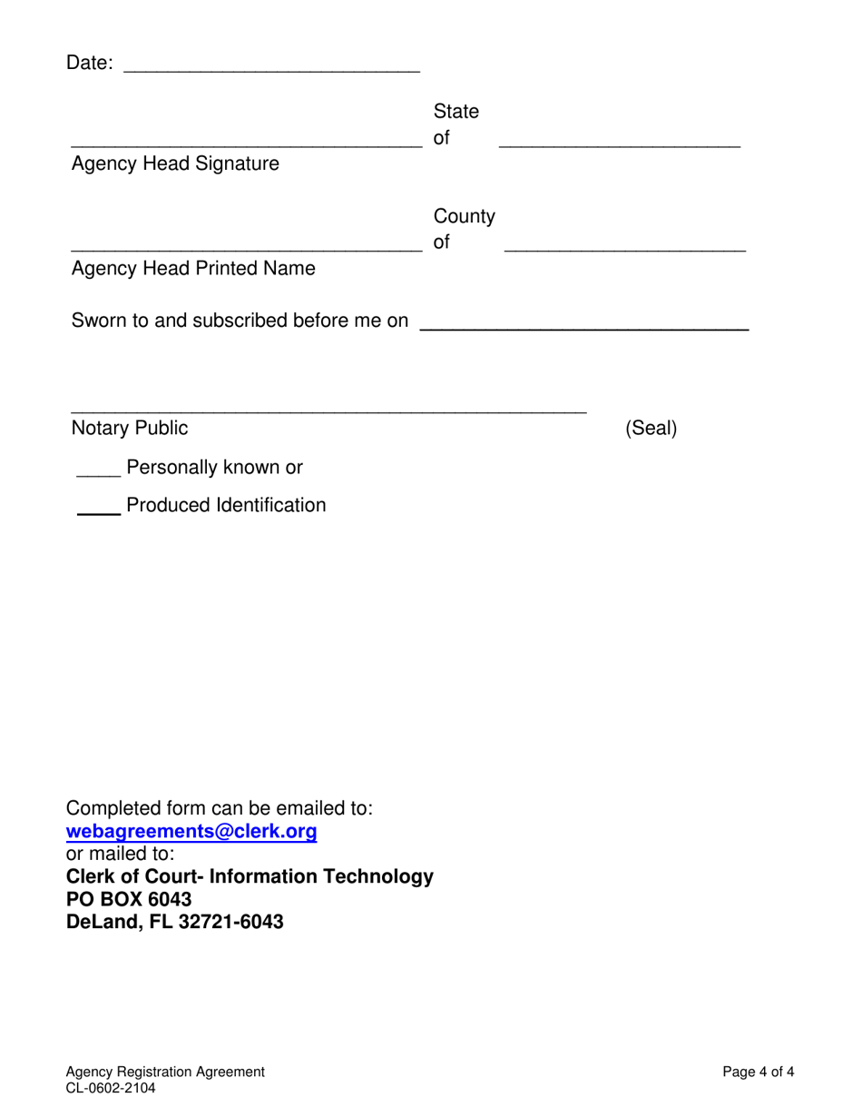 Form CL-0602-2104 Agency Registration Agreement to View Records Online - Volusia County, Florida, Page 4