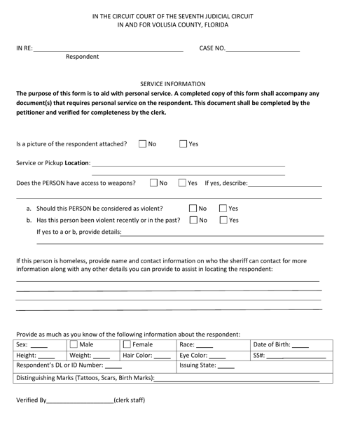 Baker Act Service Form - Volusia County, Florida Download Pdf