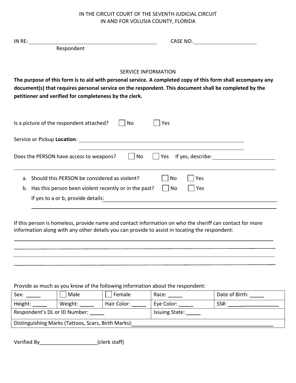Baker Act Service Form - Volusia County, Florida, Page 1