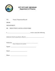 Document preview: Deduction Cancellation Form - City of Flint, Michigan