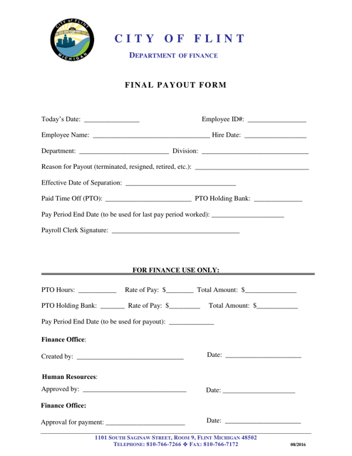 Final Payout Form - City of Flint, Michigan