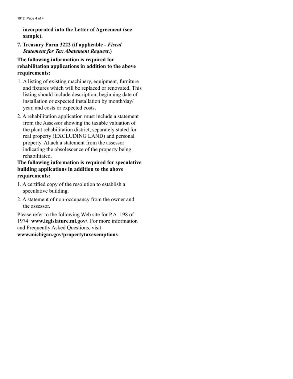 Form 1012 Application for Industrial Facilities Tax Exemption Certificate - Michigan, Page 4