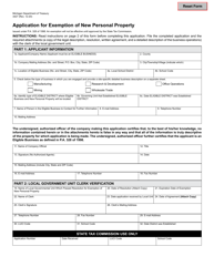 Document preview: Form 3427 Application for Exemption of New Personal Property - Michigan