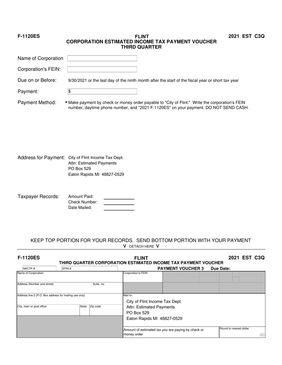 Form F-1120ES Corporation Estimated Income Tax Payment Voucher - City of Flint, Michigan, Page 5