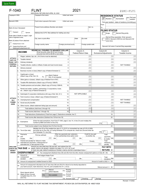 Form F-1040 2021 Printable Pdf