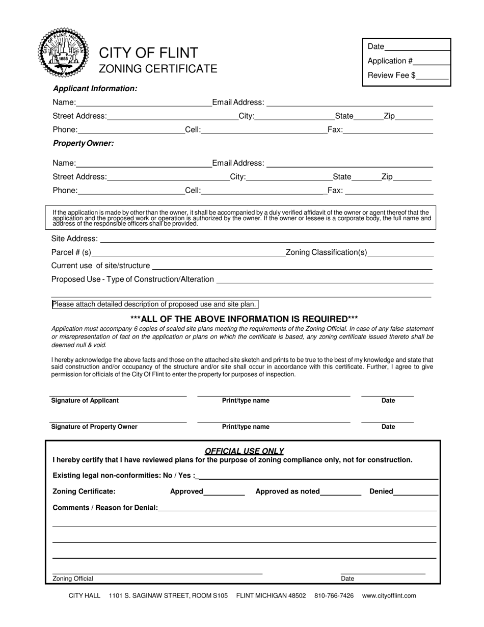 Certificate of Zoning Compliance Application - City of Flint, Michigan, Page 1