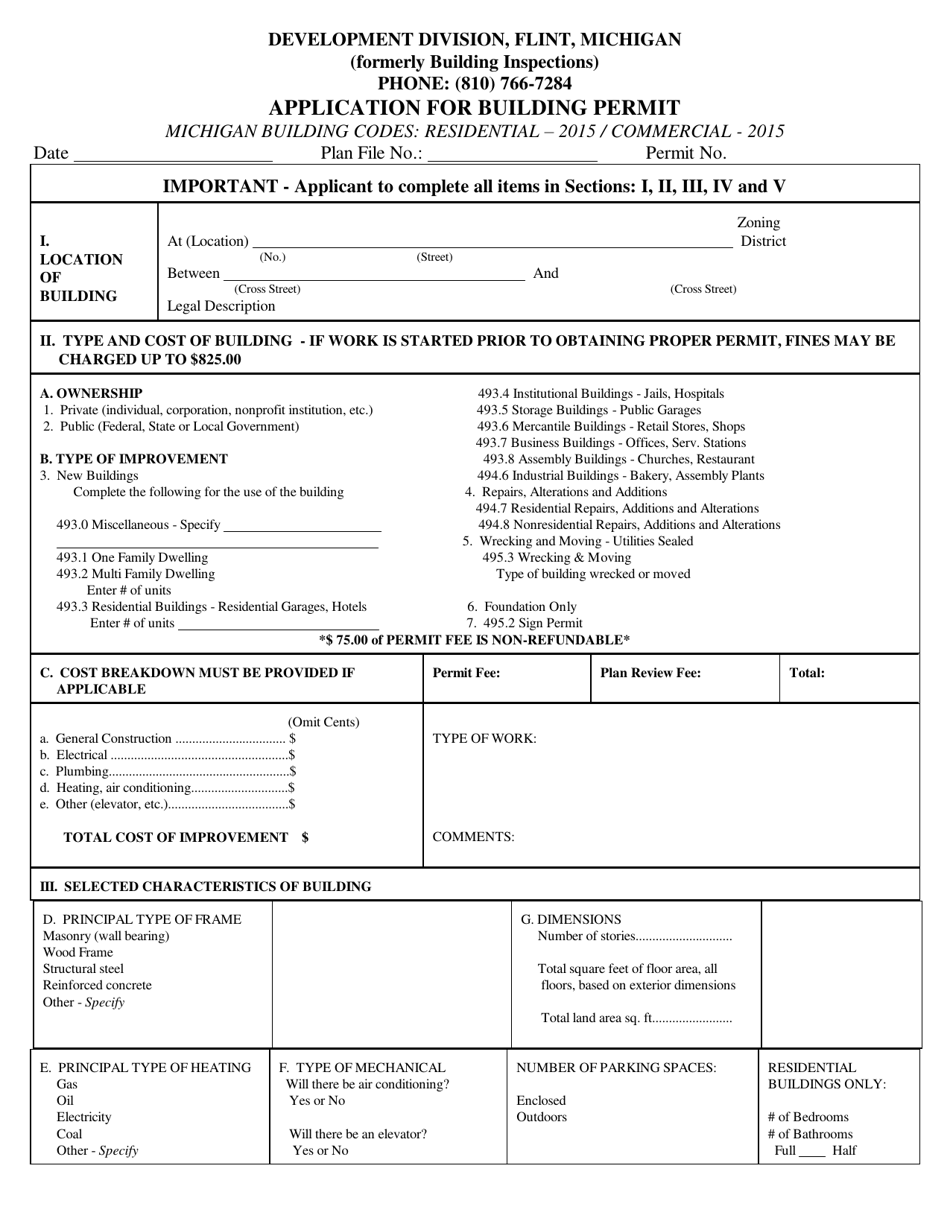 Application for Building Permit - City of Flint, Michigan, Page 1