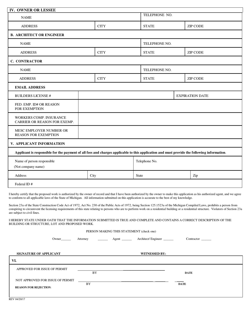 City of Flint, Michigan Application for Building Permit - Fill Out ...