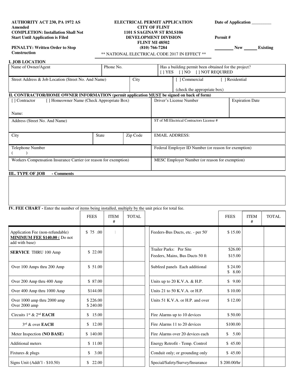 Electrical Permit Application - City of Flint, Michigan, Page 1